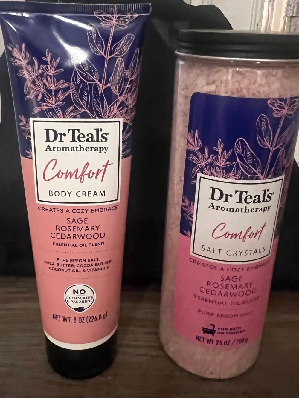 Comfort Sage Rosemary Cedarwood Body Cream & Salt Crystals - Pink/Purple